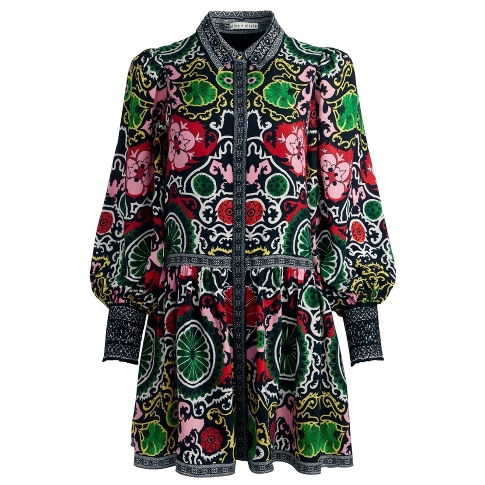 Alice + Olivia Bertha Women’s Mixed Print Long Sleeve Minidress XS